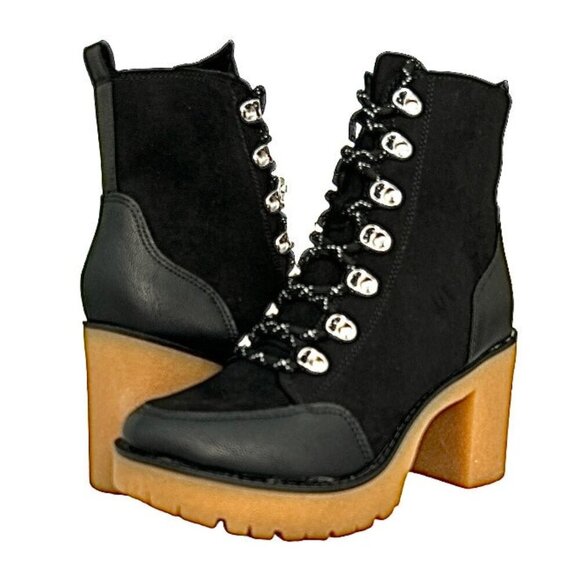 SUN STONE Shoes - SUN STONE LENNONN Women's Lace-Up Block Heel Booties Black Size 7